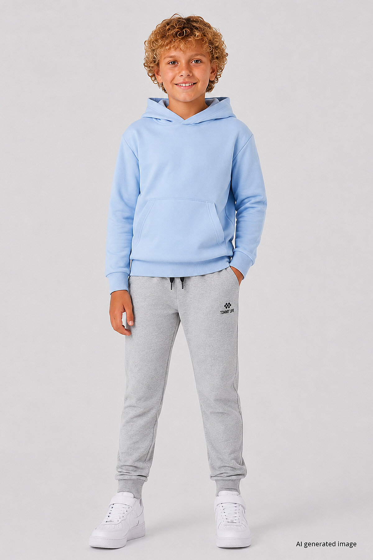 Gri Melanj Standart Fit Manşetli İnce Erkek Çocuk Eşofman Alt - 11205 - TOMMYLIFE (1)
