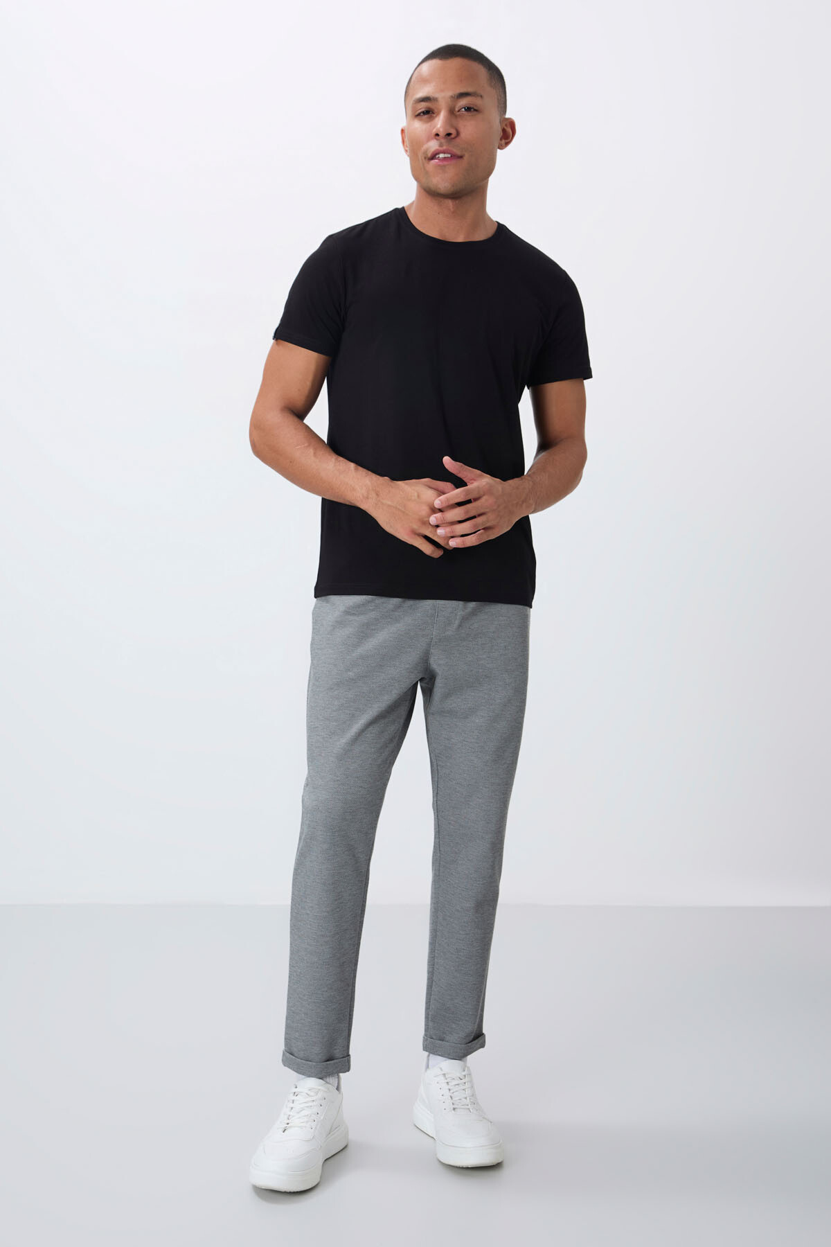 Gri Melanj Yüzeyi Dokulu Standart Fit Erkek Eşofman Alt - 82154 - Air Jones (1)