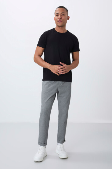 Gri Melanj Yüzeyi Dokulu Standart Fit Erkek Eşofman Alt - 82154 - Air Jones (1)