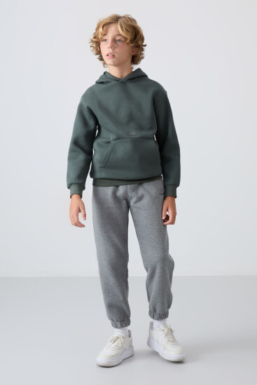 Gri Melanj Pamuklu Kalın İçi Tüylü Standart Fit Baskılı Erkek Çocuk Eşofman Alt - 11225 - TOMMYLIFE