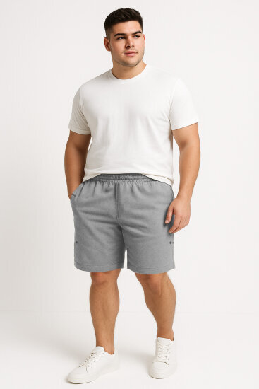 Gri Melanj Rahat Form Bağcıklı Cep Detaylı Battal Büyük Beden Erkek Şort - 81297 - TOMMYLIFE (1)