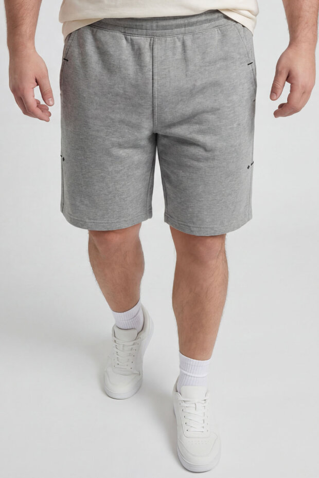 Gri Melanj Rahat Form Bağcıklı Cep Detaylı Battal Büyük Beden Erkek Şort - 81297 - 1