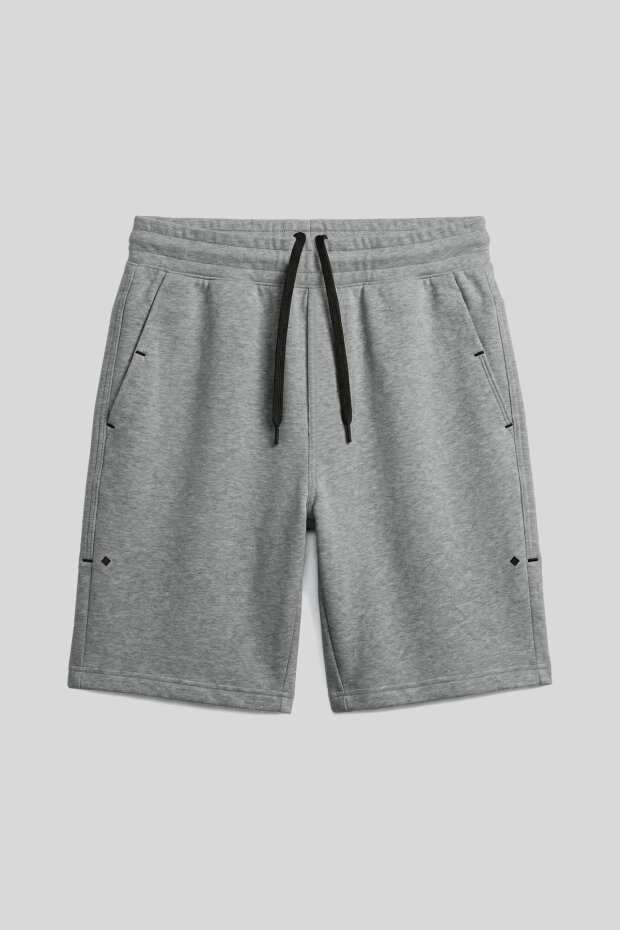 Gri Melanj Rahat Form Bağcıklı Cep Detaylı Battal Büyük Beden Erkek Şort - 81297 - 3