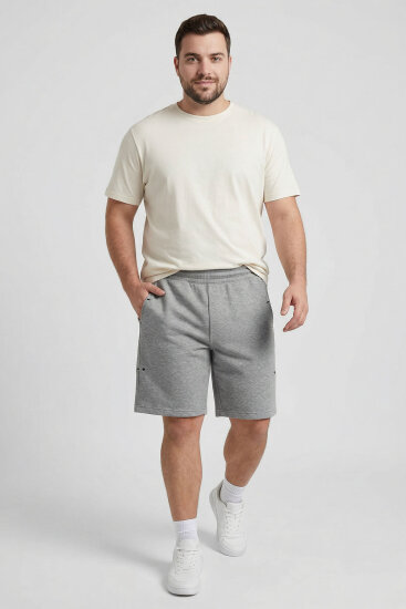 Gri Melanj Rahat Form Bağcıklı Cep Detaylı Battal Büyük Beden Erkek Şort - 81297 - TOMMYLIFE (1)