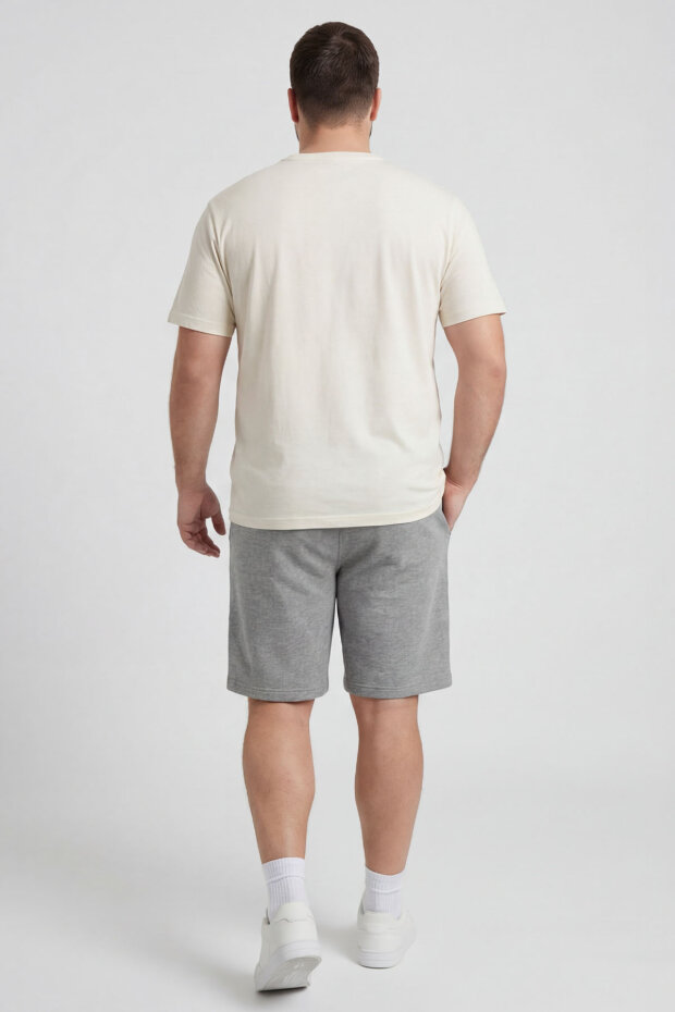 Gri Melanj Rahat Form Bağcıklı Cep Detaylı Battal Büyük Beden Erkek Şort - 81297 - 4