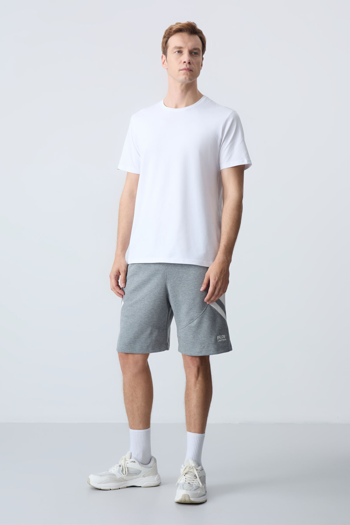 Gri Melanj Pamuklu Kalın Yumuşak Dokulu Standart Fit Basic Erkek Şort - 81281 - Air Jones