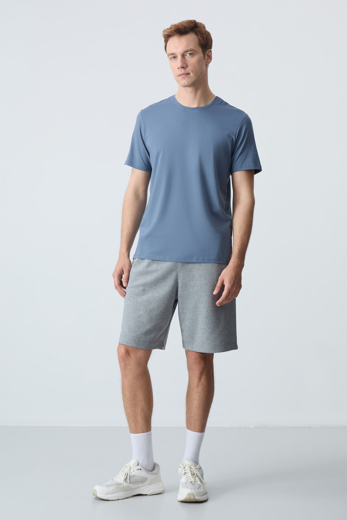 Gri Melanj Pamuklu Kalın Yumuşak Dokulu Standart Fit Basic Erkek Şort - 81275 - Air Jones