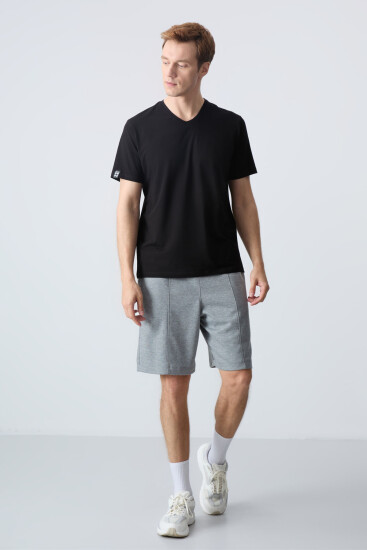 Gri Melanj Pamuklu Kalın Yumuşak Dokulu Standart Fit Basic Erkek Şort - 81277 - Air Jones (1)