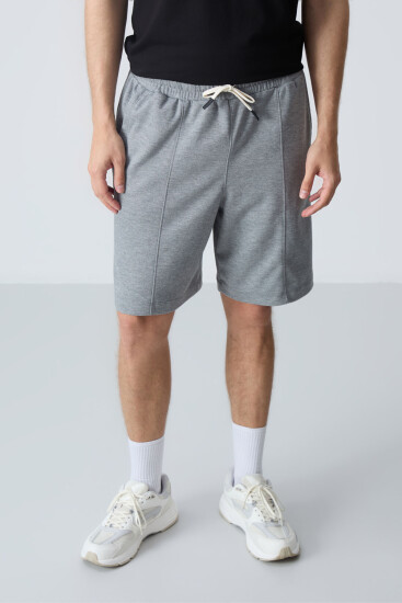 Gri Melanj Pamuklu Kalın Yumuşak Dokulu Standart Fit Basic Erkek Şort - 81277 - Air Jones