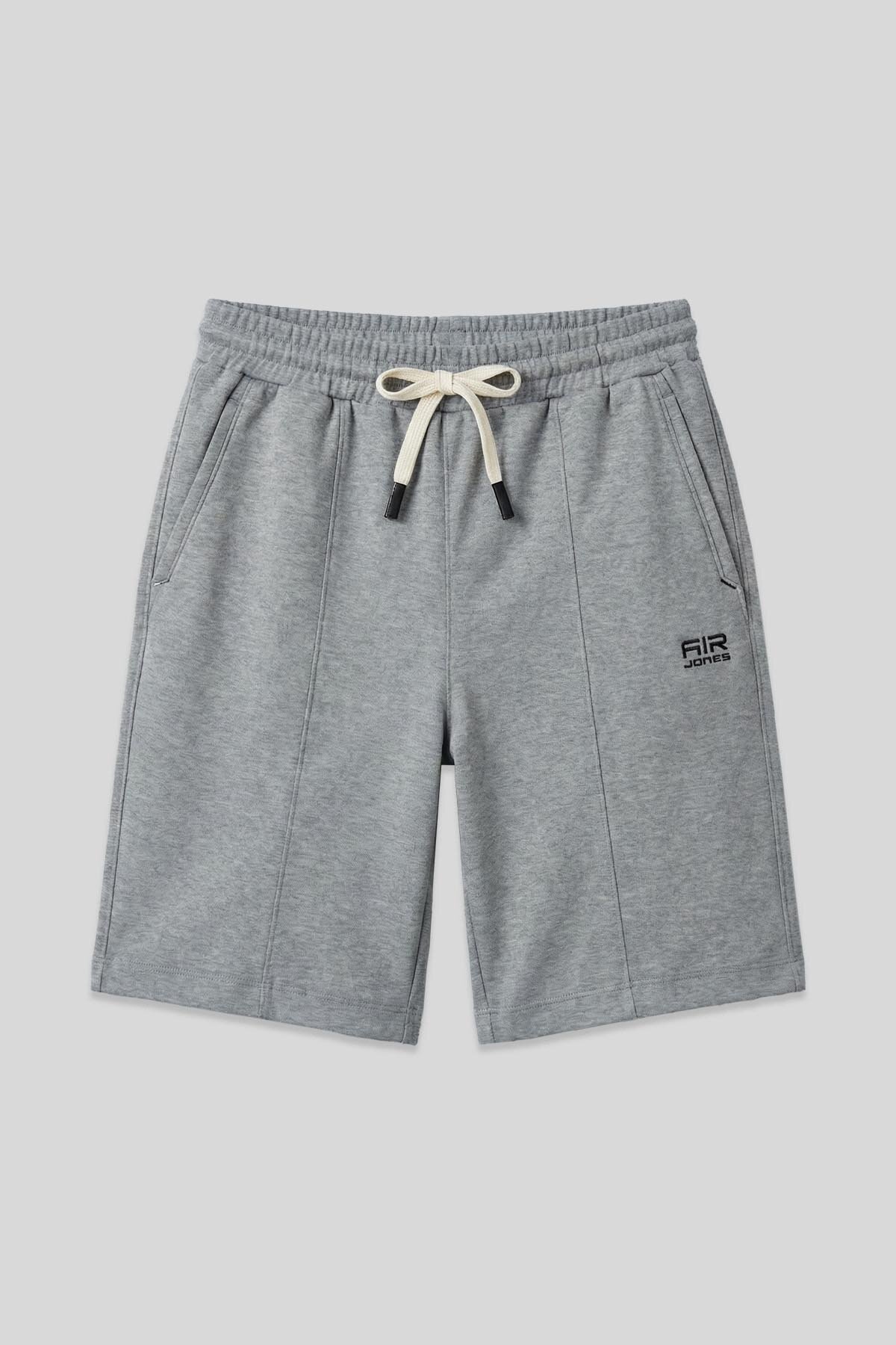 Gri Melanj Pamuklu Kalın Yumuşak Dokulu Standart Fit Basic Erkek Şort - 81277 - Air Jones