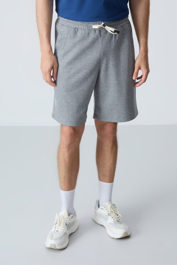 Gri Melanj Pamuklu Kalın Yumuşak Dokulu Standart Fit Basic Erkek Şort - 81278 - 4