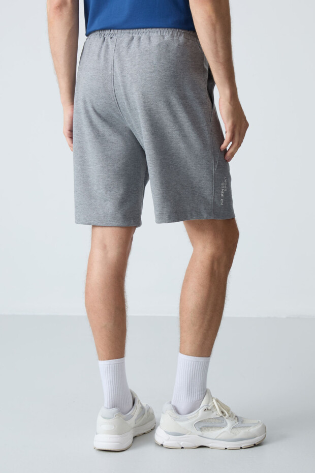 Gri Melanj Pamuklu Kalın Yumuşak Dokulu Standart Fit Basic Erkek Şort - 81278 - 5