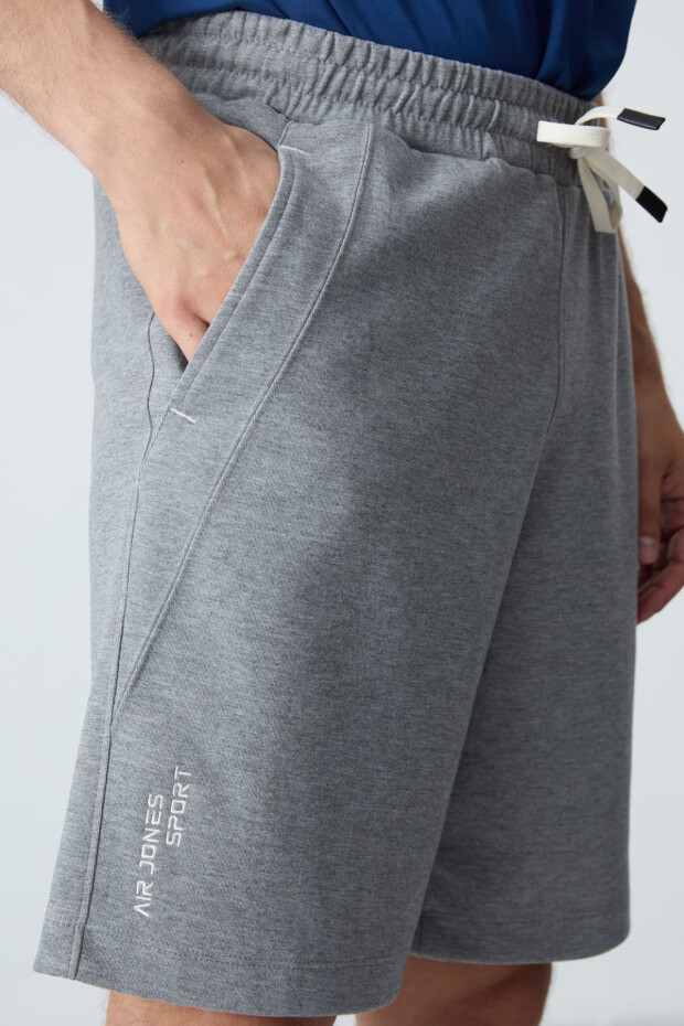 Gri Melanj Pamuklu Kalın Yumuşak Dokulu Standart Fit Basic Erkek Şort - 81278 - 3
