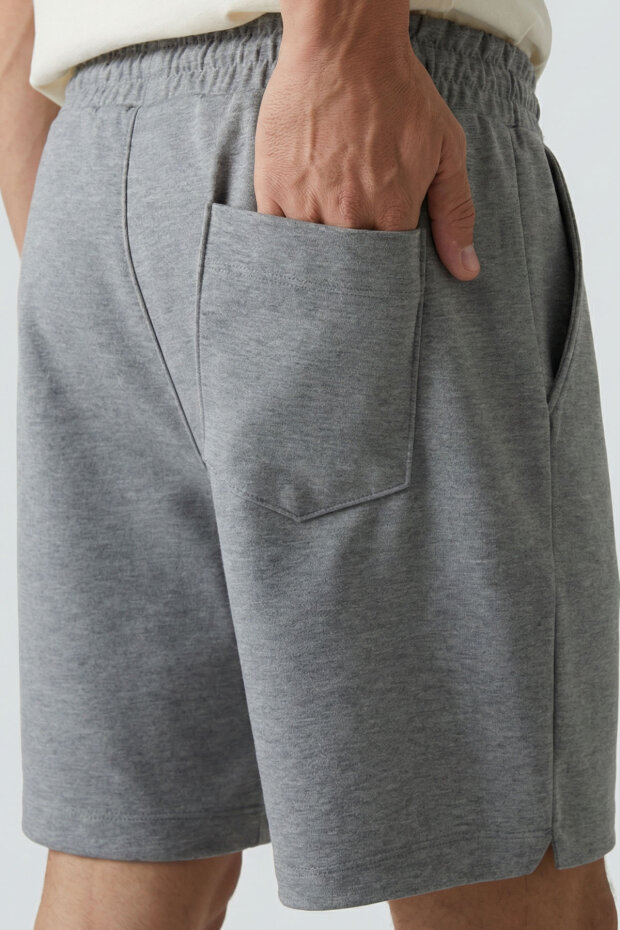 Gri Melanj Standart Fit Basic Arka Cepli Erkek Şort - 88314 - 4