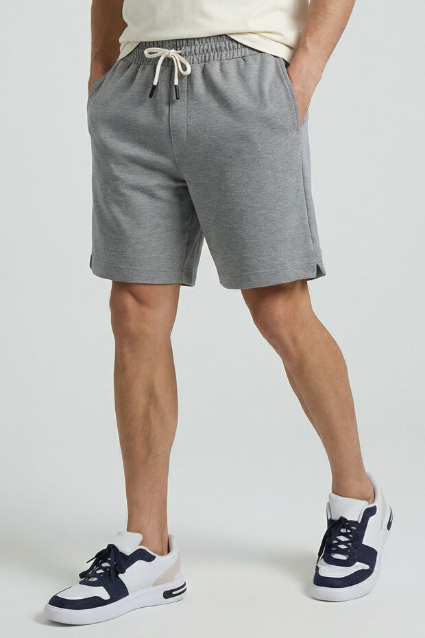 Gri Melanj Standart Fit Basic Arka Cepli Erkek Şort - 88314 - 3