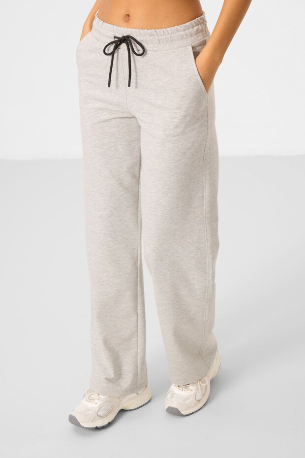 Gri Melanj Dik Yaka Fermuarlı Pamuklu Kadın Eşofman Tunik Takım - 95346 - 2