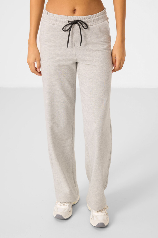 Gri Melanj Dik Yaka Fermuarlı Pamuklu Kadın Eşofman Tunik Takım - 95346 - 6