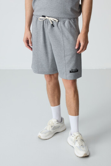 Gri Melanj Pamuklu Kalın Yumuşak Dokulu Oversize Fit Basic Erkek Şort Takım - 85259 - Air Jones (1)