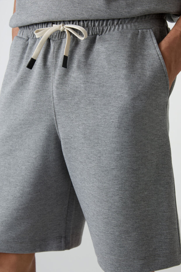 Gri Melanj Oversize Fit Basic Erkek Şort Takım - 85292 - 3