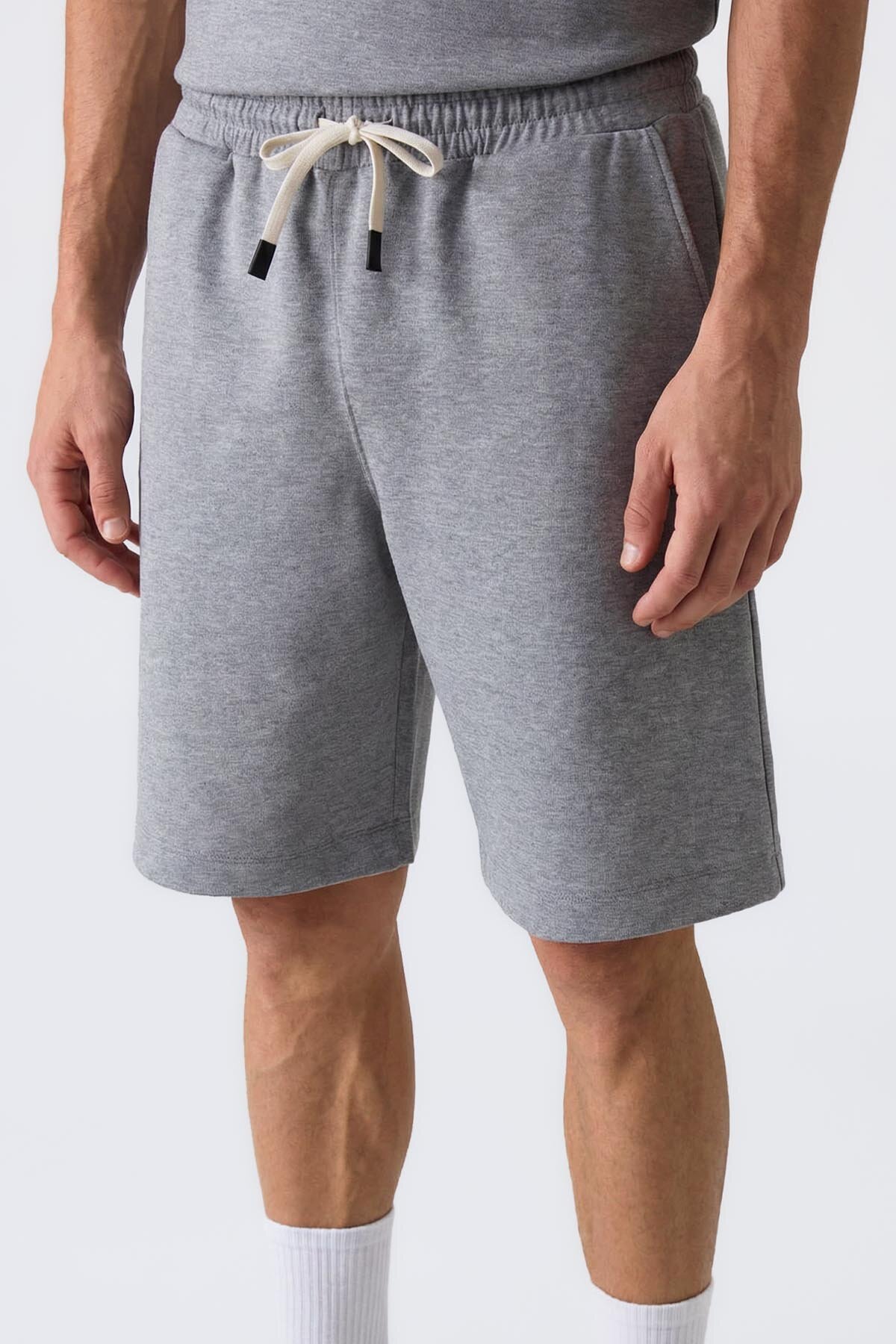 Gri Melanj Oversize Fit Basic Erkek Şort Takım - 85292 - TOMMYLIFE (1)