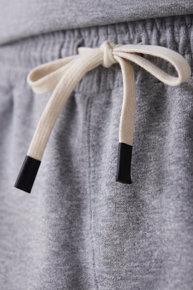 Gri Melanj Oversize Fit Basic Erkek Şort Takım - 85292 - 5