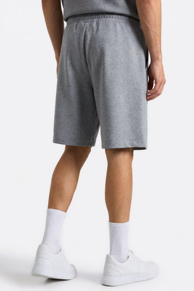 Gri Melanj Oversize Fit Basic Erkek Şort Takım - 85292 - 6