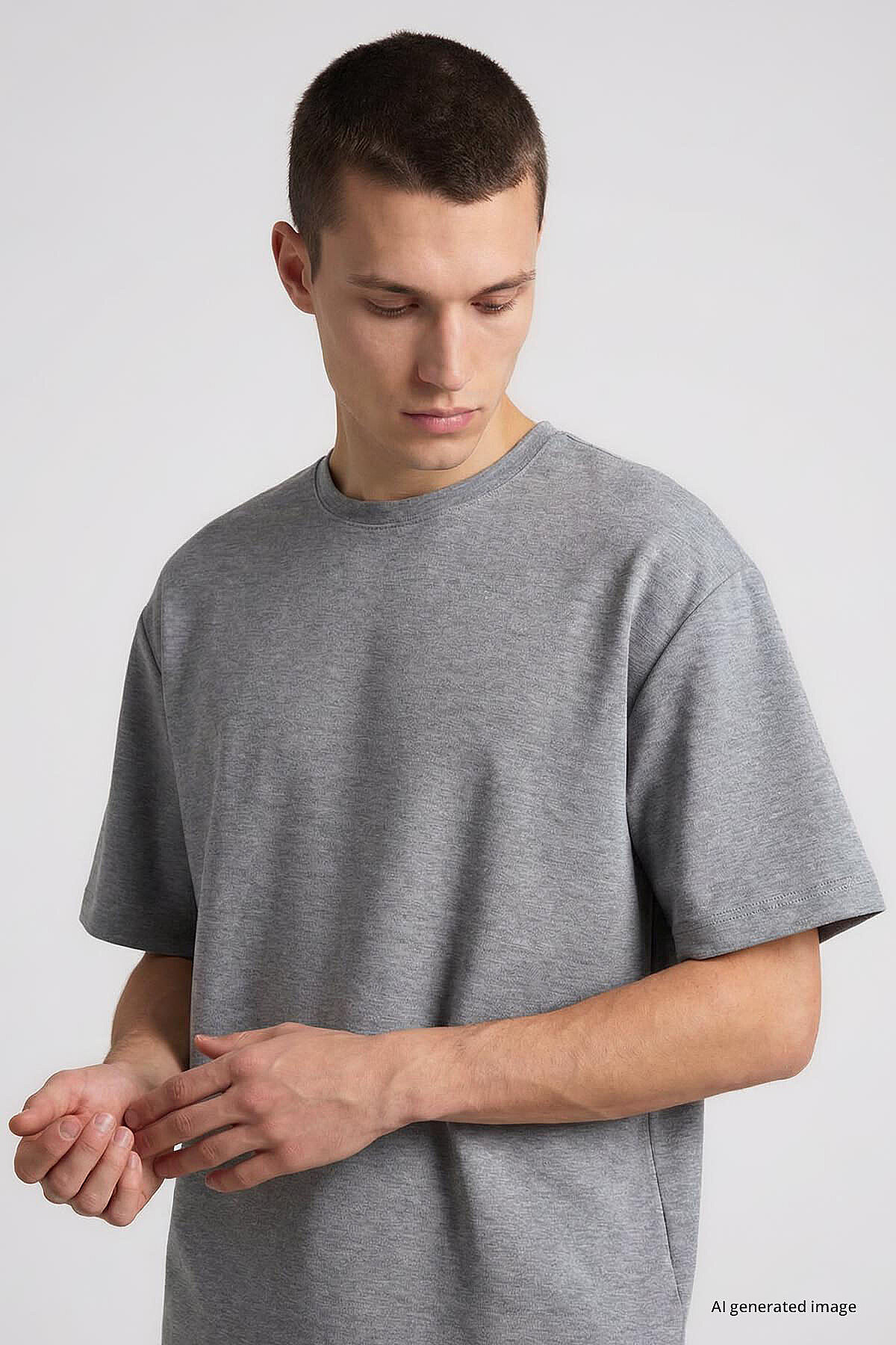 Gri Melanj Oversize Fit Basic Erkek Şort Takım - 85292 - TOMMYLIFE (1)