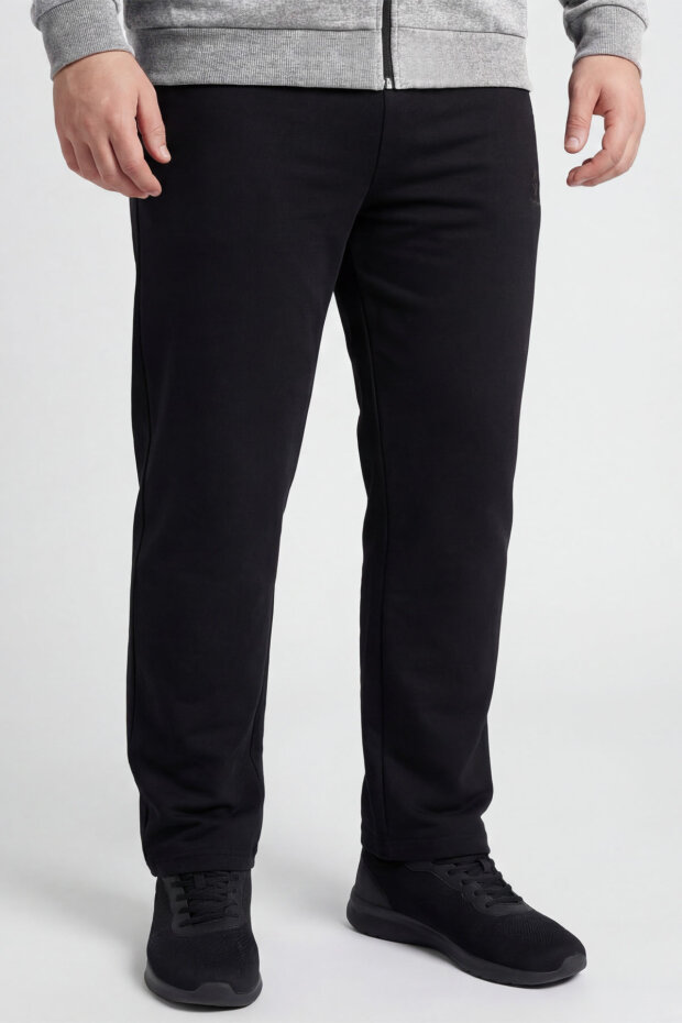 Gri Melanj - Siyah Dik Yaka Battal Büyük Beden Erkek Eşofman Takım - 85176 - 2