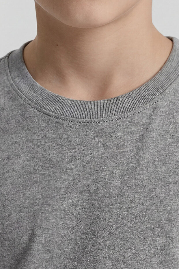Gri Melanj O Yaka Standart Fit Basic Uzun Kollu Unisex Çocuk T-Shirt - 11329 - 4