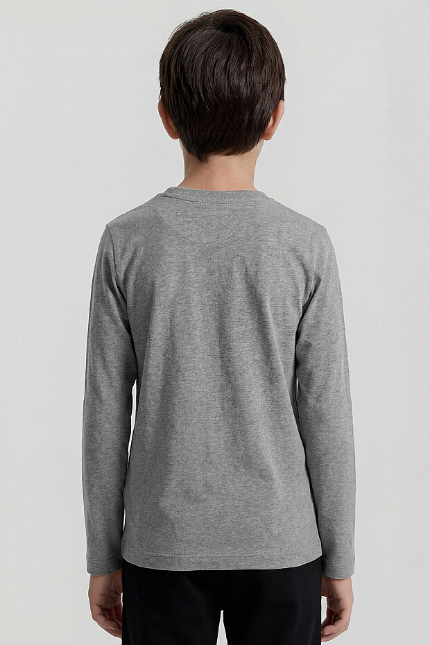 Gri Melanj O Yaka Standart Fit Basic Uzun Kollu Unisex Çocuk T-Shirt - 11329 - 6