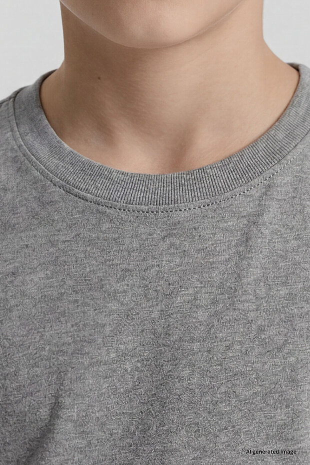 Gri Melanj O Yaka Standart Fit Basic Uzun Kollu Unisex Çocuk T-Shirt - 11329 - 4