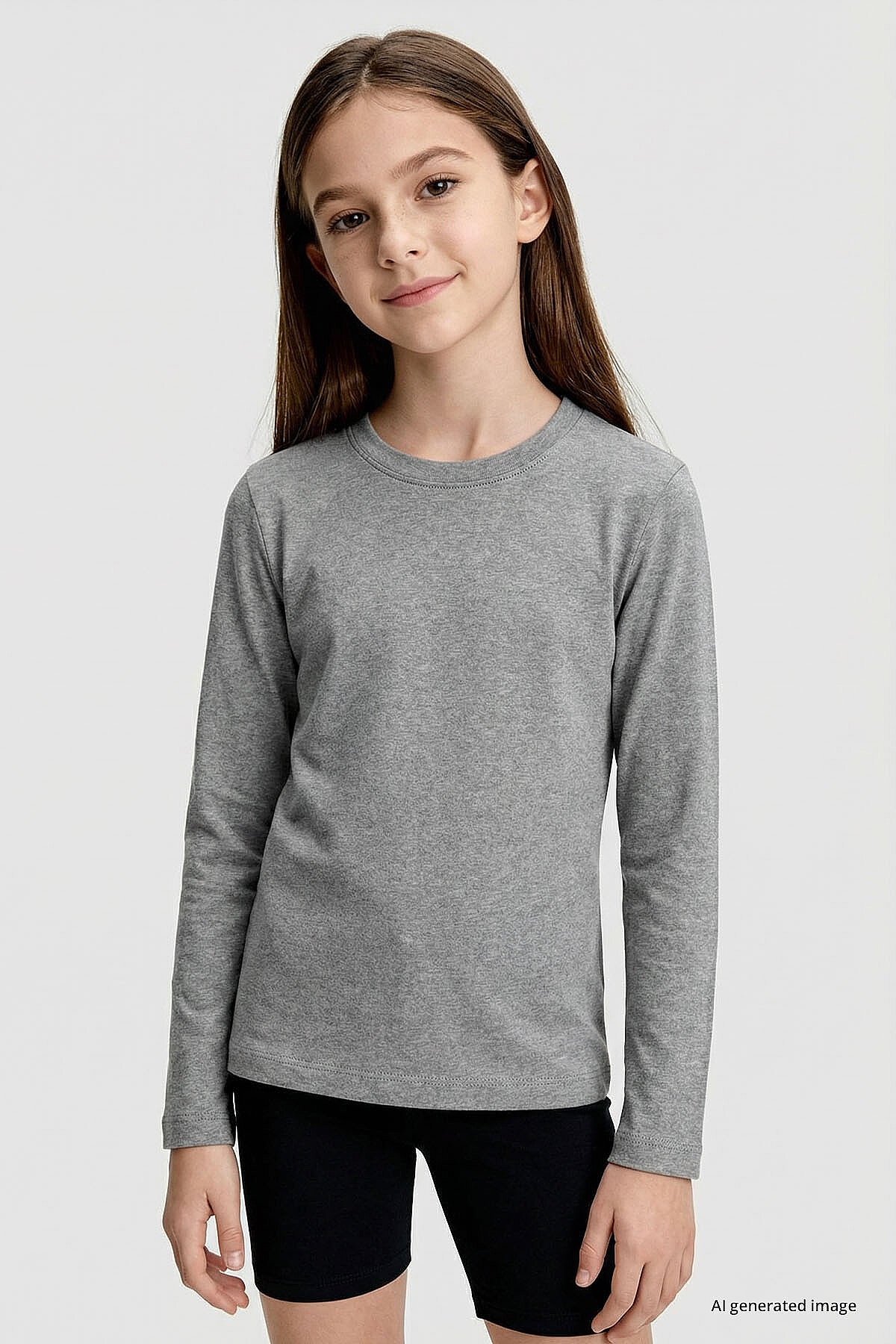 Gri Melanj O Yaka Standart Fit Basic Uzun Kollu Unisex Çocuk T-Shirt - 11329 - TOMMYLIFE