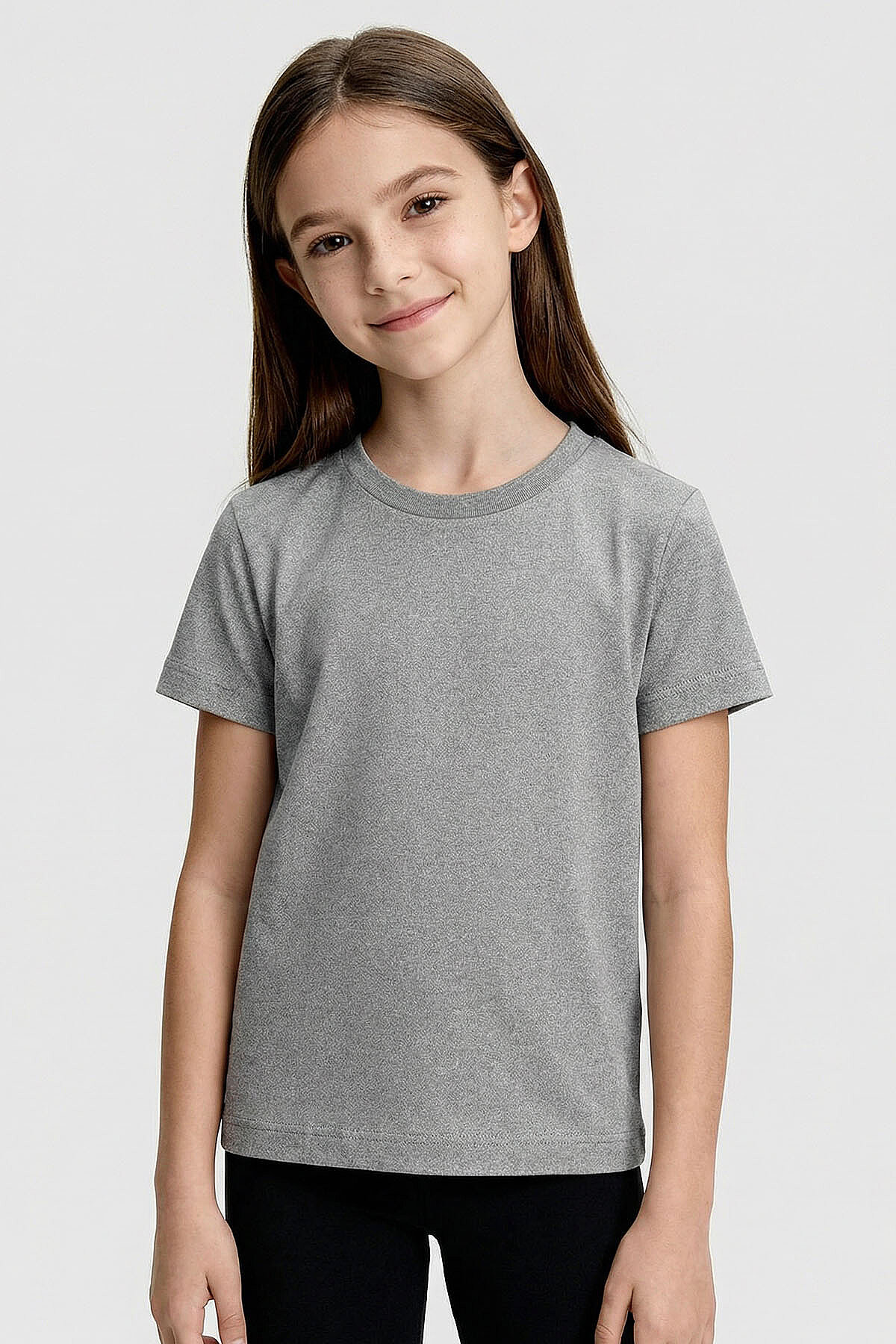 Gri Melanj O Yaka Standart Fit Basic Unisex Çocuk T-Shirt - 11328 - TOMMYLIFE (1)