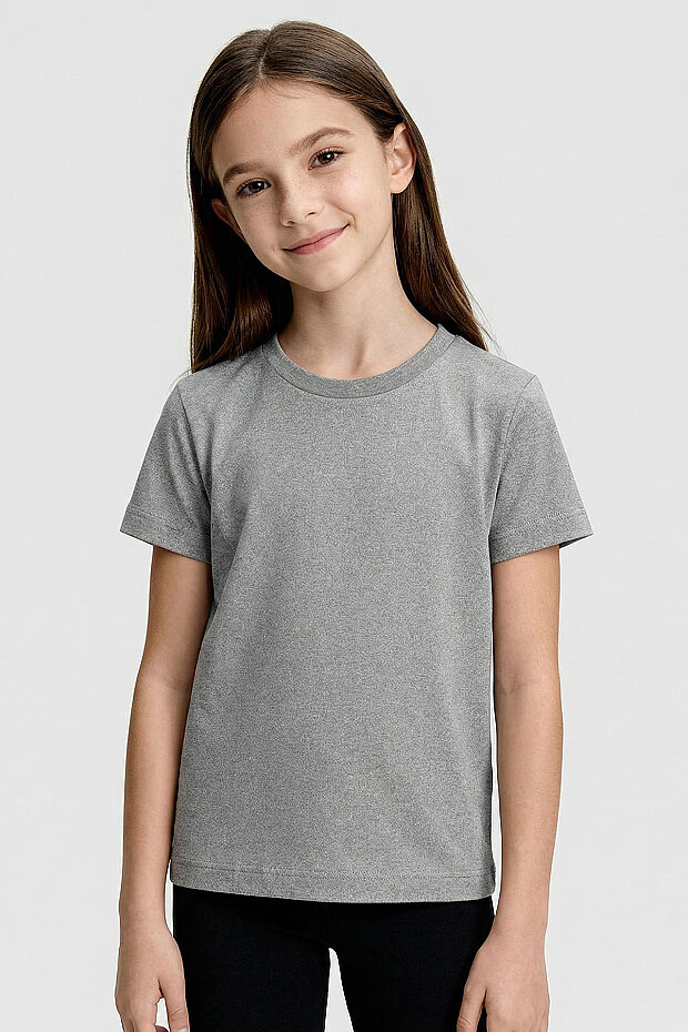 Gri Melanj O Yaka Standart Fit Basic Unisex Çocuk T-Shirt - 11328 - 2
