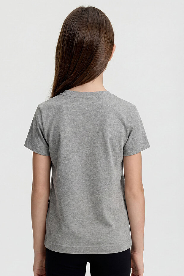 Gri Melanj O Yaka Standart Fit Basic Unisex Çocuk T-Shirt - 11328 - 4