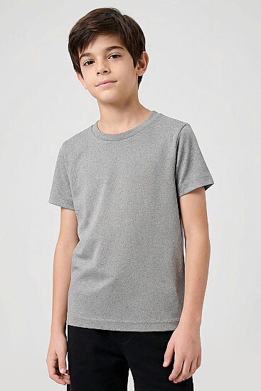 Gri Melanj O Yaka Standart Fit Basic Unisex Çocuk T-Shirt - 11328 