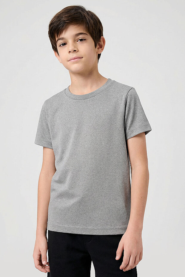 Gri Melanj O Yaka Standart Fit Basic Unisex Çocuk T-Shirt - 11328 - 1