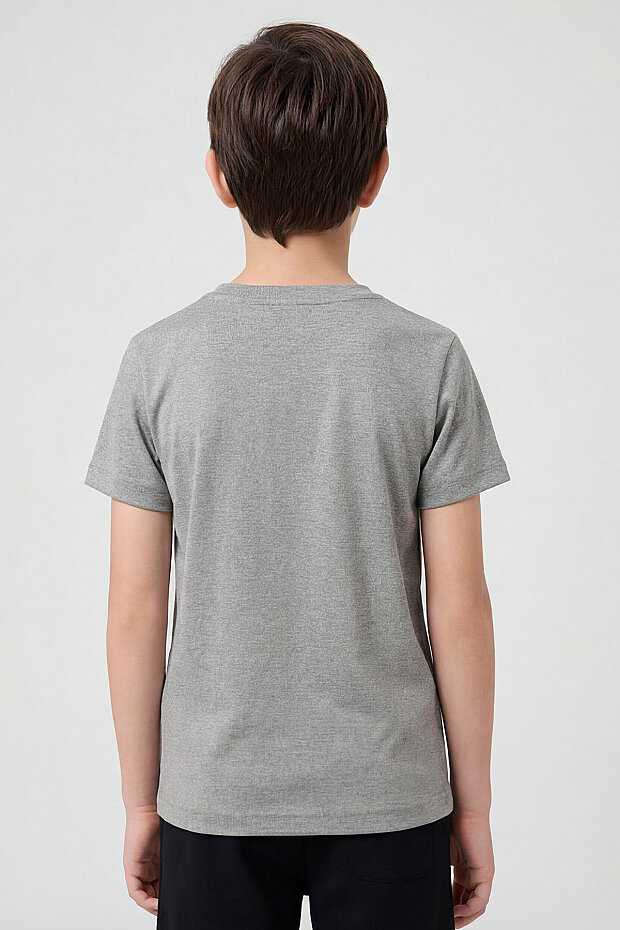 Gri Melanj O Yaka Standart Fit Basic Unisex Çocuk T-Shirt - 11328 - 6