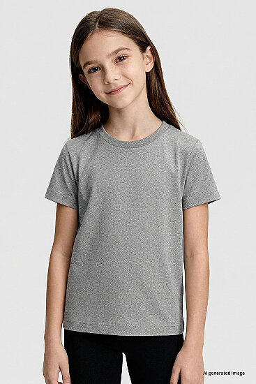 Gri Melanj O Yaka Standart Fit Basic Unisex Çocuk T-Shirt - 11328 