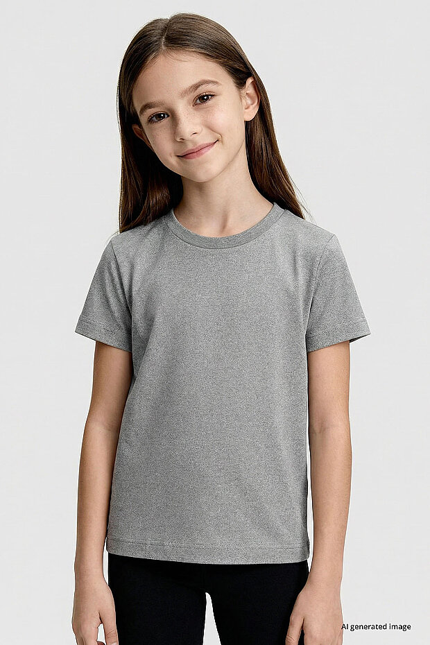 Gri Melanj O Yaka Standart Fit Basic Unisex Çocuk T-Shirt - 11328 - 1