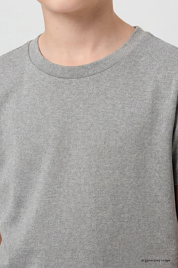 Gri Melanj O Yaka Standart Fit Basic Unisex Çocuk T-Shirt - 11328 - 3