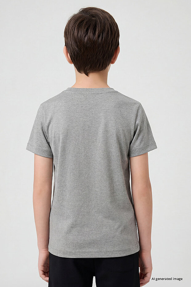 Gri Melanj O Yaka Standart Fit Basic Unisex Çocuk T-Shirt - 11328 - 5