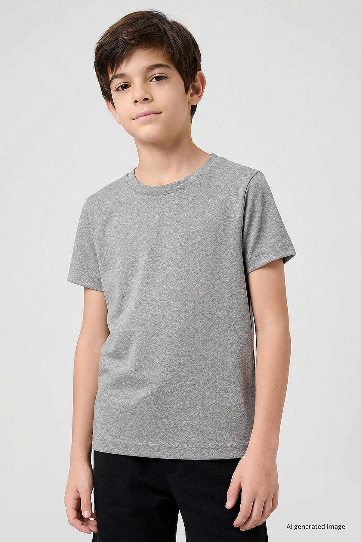Gri Melanj O Yaka Standart Fit Basic Unisex Çocuk T-Shirt - 11328 - TOMMYLIFE (1)