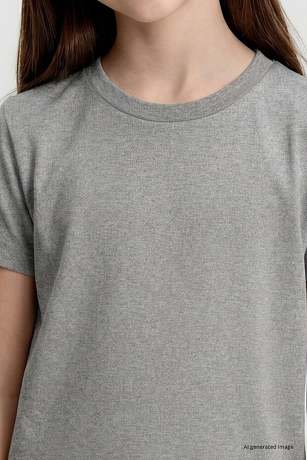 Gri Melanj O Yaka Standart Fit Basic Unisex Çocuk T-Shirt - 11328 - 4