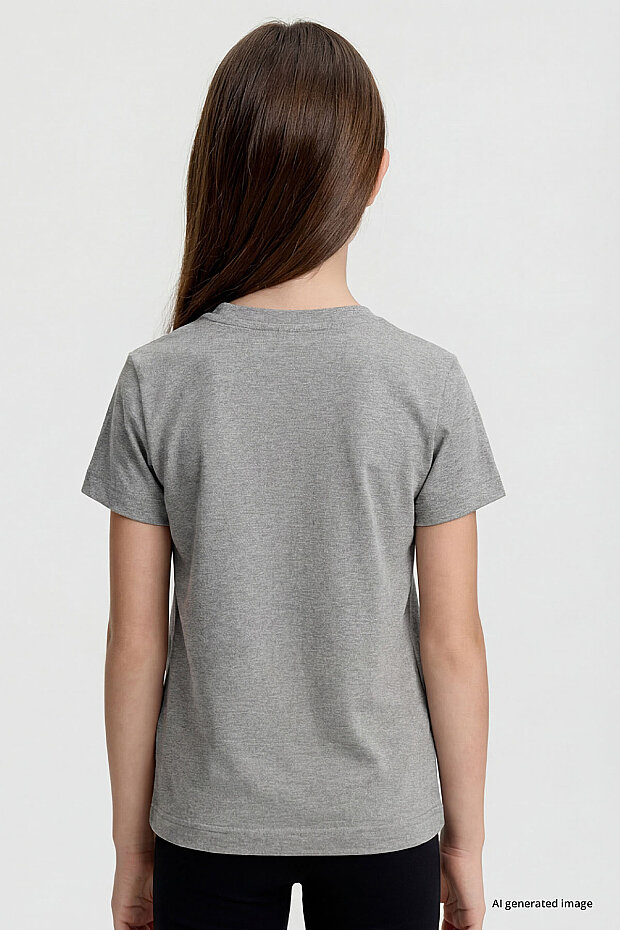 Gri Melanj O Yaka Standart Fit Basic Unisex Çocuk T-Shirt - 11328 - 6