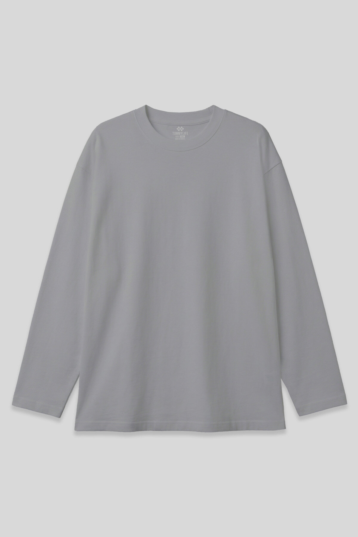 Gri O Yaka Rahat Form Battal Büyük Beden Uzun Kollu Erkek T-Shirt - 88107 - TOMMYLIFE