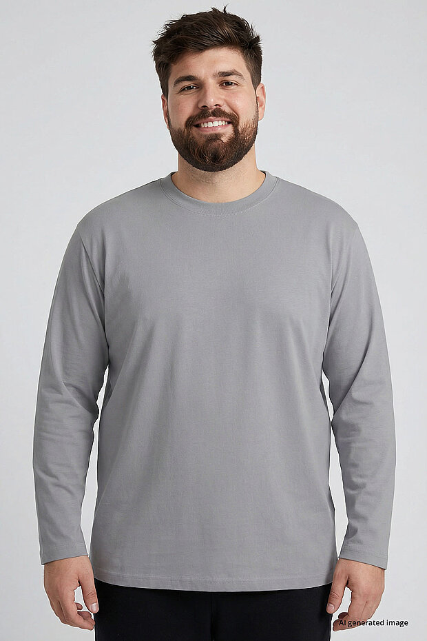 Gri O Yaka Rahat Form Battal Büyük Beden Uzun Kollu Erkek T-Shirt - 88107 - 3