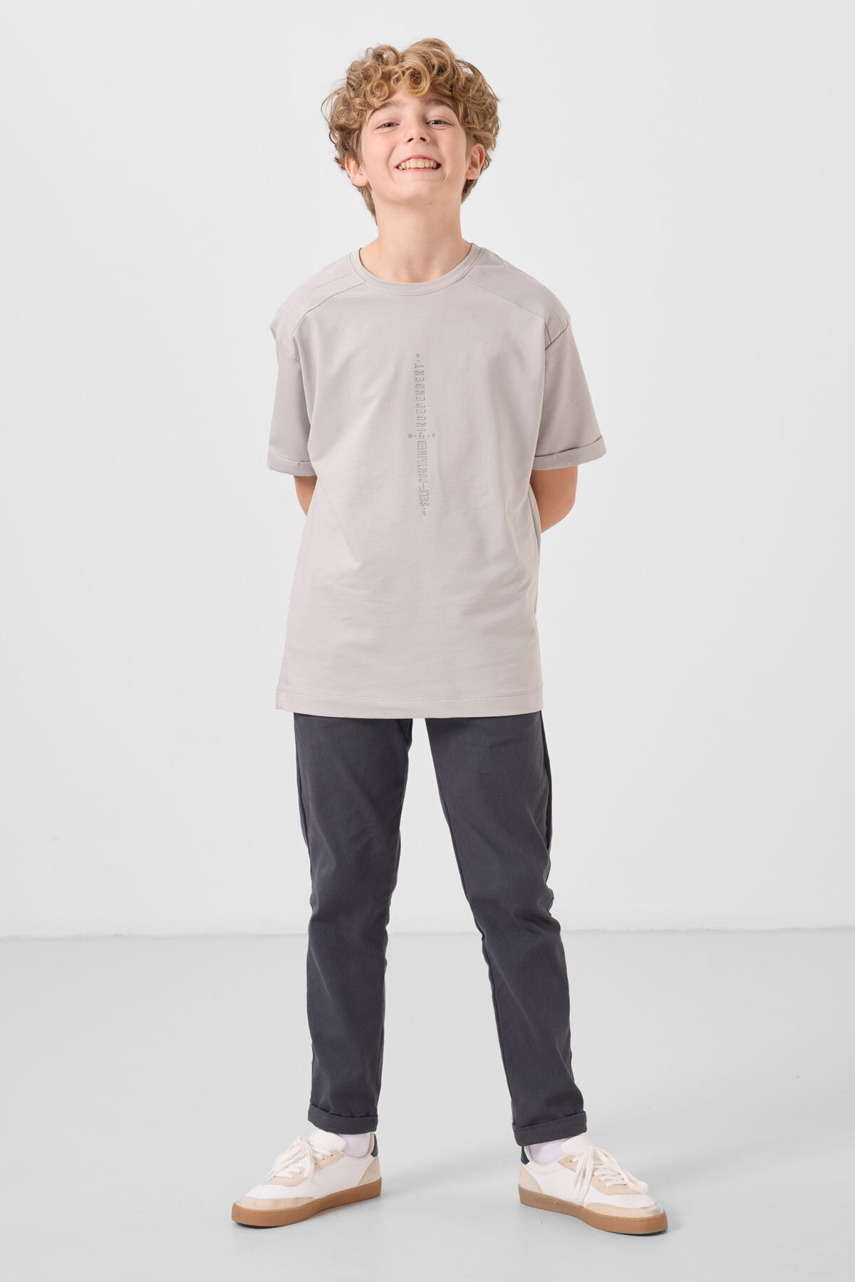 Gri Standart Fit Dokuma Hafif Esnek Chino Erkek Çocuk Pantolon - 11272 - TOMMYLIFE