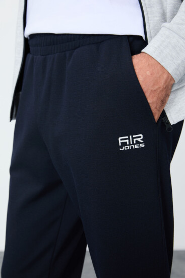 Gri-Lacivert Yüzeyi Dokulu Standart Fit Nakışlı Erkek Eşofman Takım - 85248 - Air Jones (1)