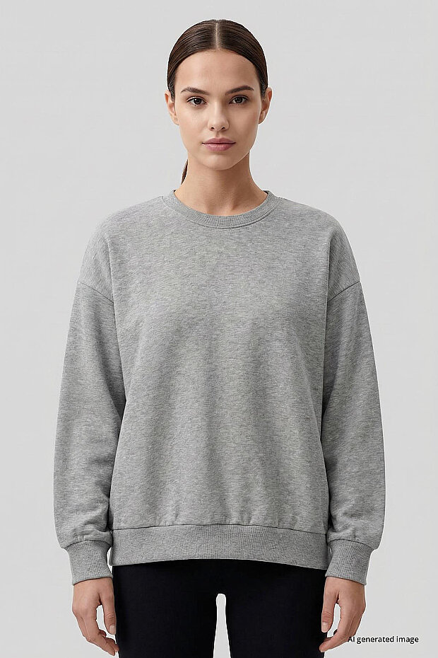 Gri Melanj Basic O Yaka Oversize Kadın Sweatshirt - 97053 - 3